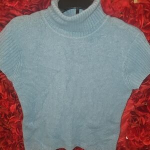 Airport Women's Elegant Sky Blue 40% Angora Turtleneck Crop Sweater Size Large